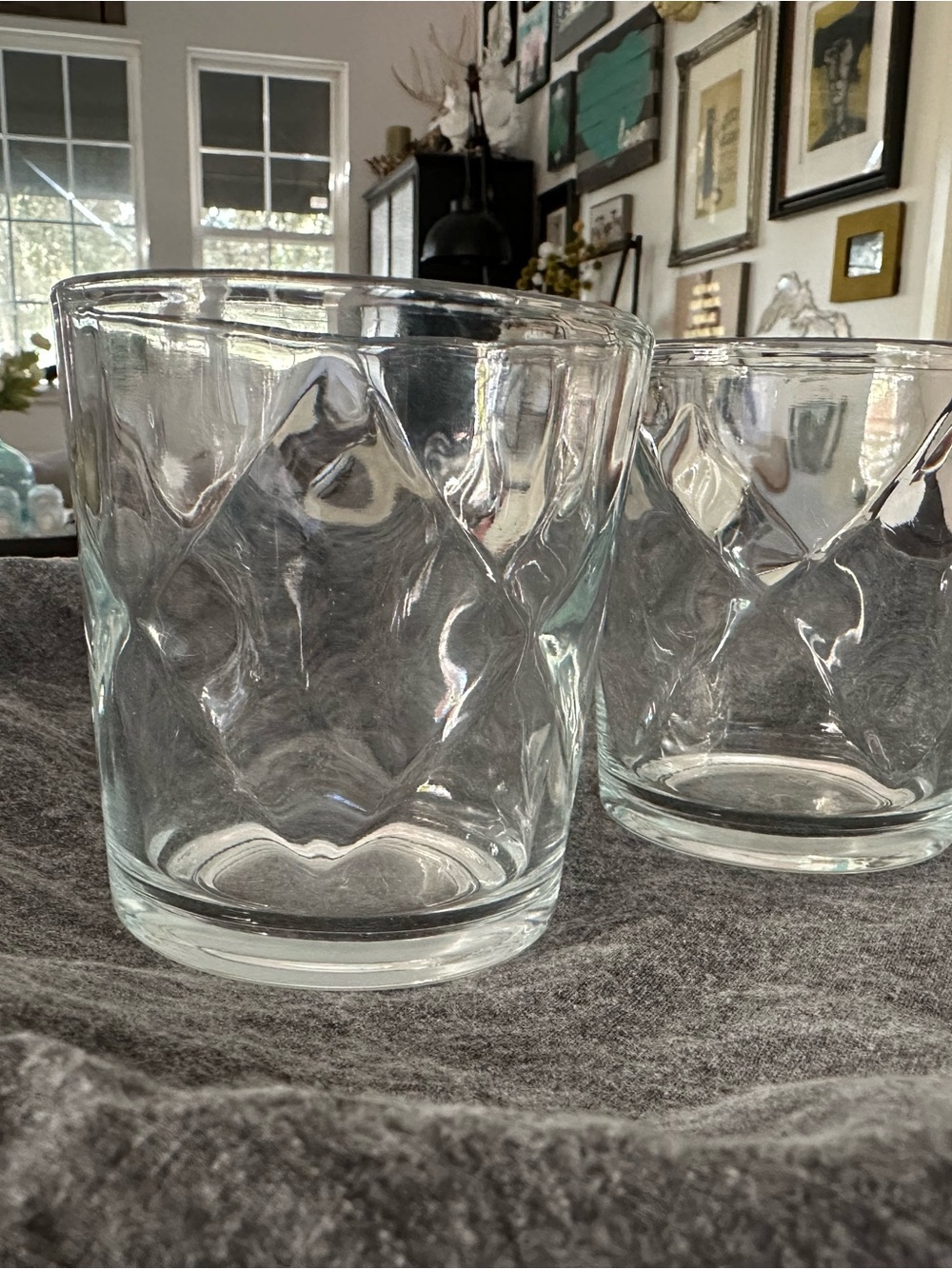 Anthropologie Diamond-Pattern Heavy Glass Whisky or Juice Set of 2 - Picture 4 of 6
